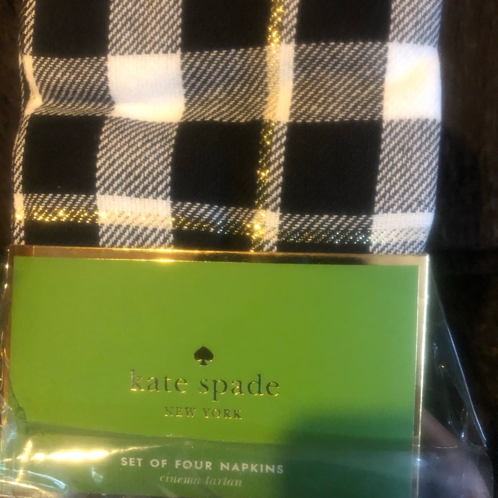 Kate Spade Set 4 Napkins Black White Cotton Plaid
